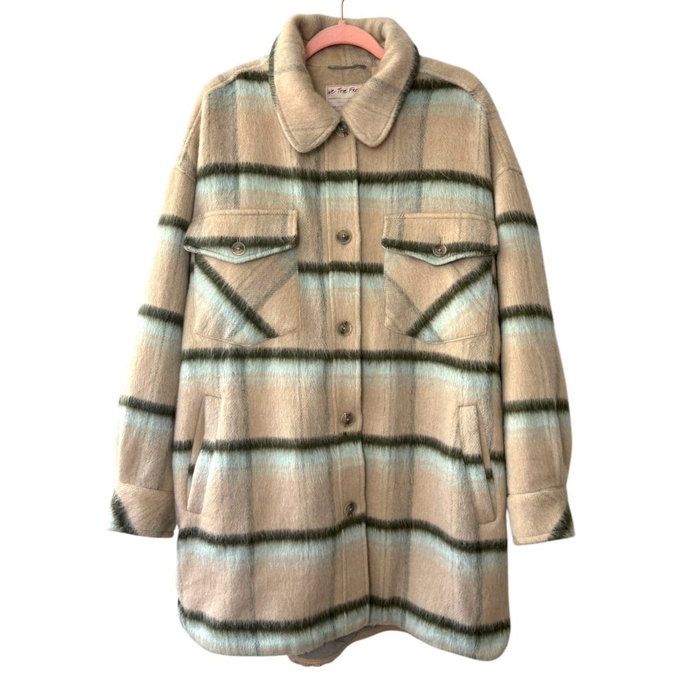 We The Free Free People Vienna Fuzzy Plaid Shirt Jacket Oversized Shacket - Picture 3 of 8